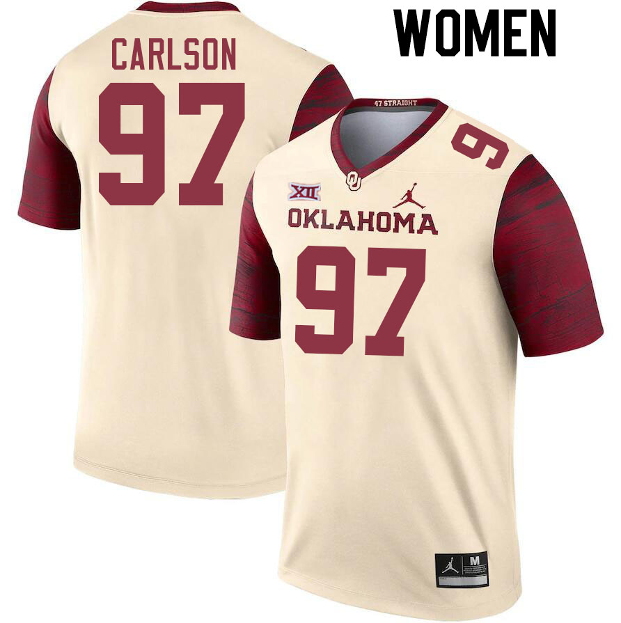 Women #97 Kyle Carlson Oklahoma Sooners College Football Jerseys Stitched Sale-Cream - Click Image to Close